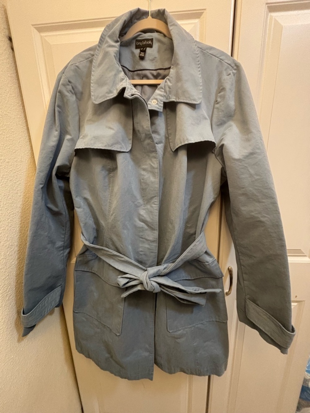 long tall sally Light Blue Tie-Waist Trench Coat